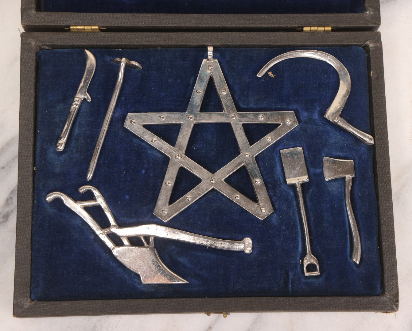 Lot 013 - Vintage Ceremonial Fraternal Grange Ornaments In Custom Case, Manufactured By C.J. Bainbridge Grange Supplies, Syracuse, New York