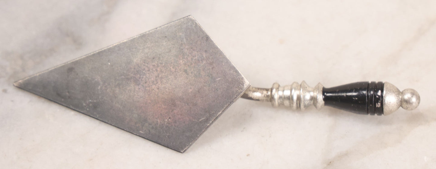 Lot 014 - Antique Miniature Masonic Commemorative Trowel With Metal Blade And Black Lacquered Wooden Handle, "J.C. Elmer Raised By Centennial Lodge No. 118 A.F & A.M. March 28, 1923," 4-1/2" W