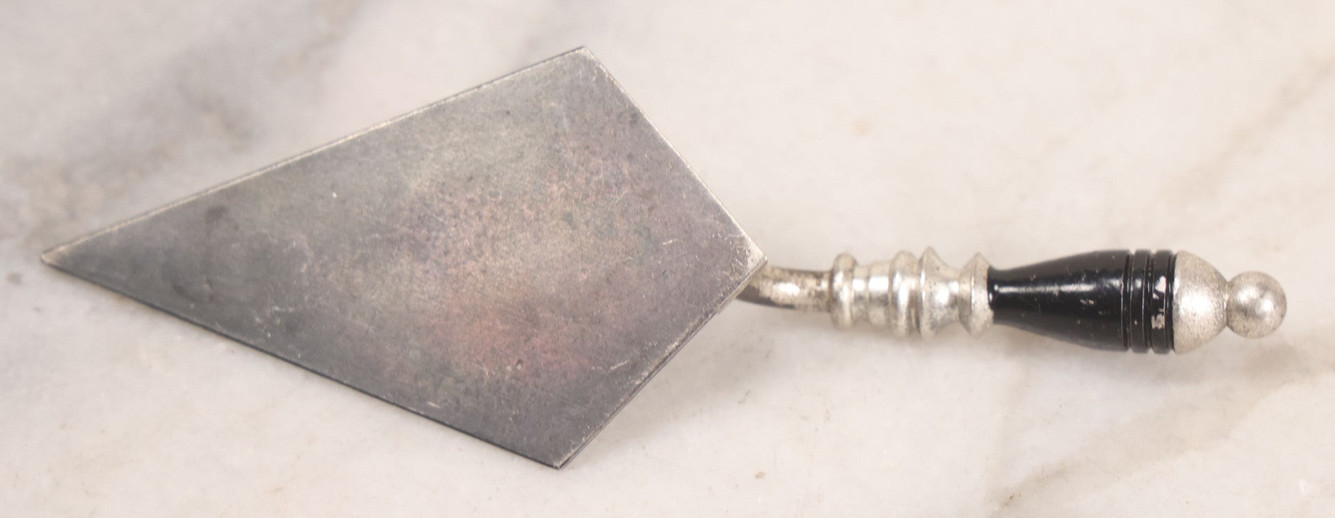 Lot 014 - Antique Miniature Masonic Commemorative Trowel With Metal Blade And Black Lacquered Wooden Handle, "J.C. Elmer Raised By Centennial Lodge No. 118 A.F & A.M. March 28, 1923," 4-1/2" W