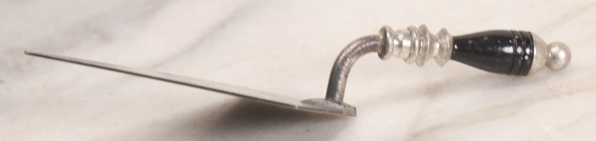 Lot 014 - Antique Miniature Masonic Commemorative Trowel With Metal Blade And Black Lacquered Wooden Handle, "J.C. Elmer Raised By Centennial Lodge No. 118 A.F & A.M. March 28, 1923," 4-1/2" W