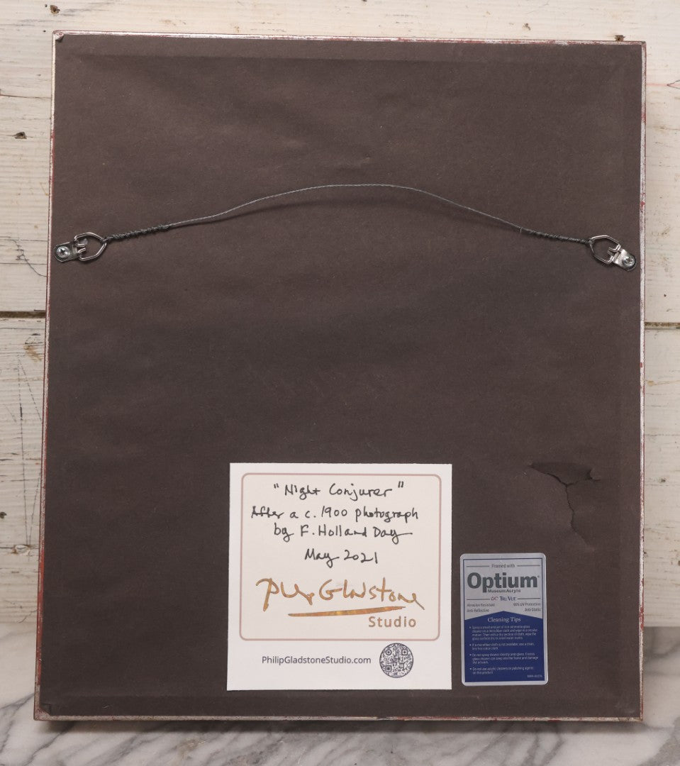 Lot 021 - Modern Mixed-Media Work On Paper Titled "Night Conjurer" By Philip Gladstone After A Circa 1900 Photograph By F. Holland Day, Framed, 13-3/4" x 15-3/4"