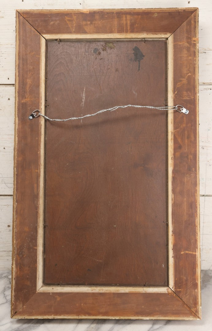 Lot 022 - Antique Oil On Wood Panel Painting Of A Woman In Winter Landscape, Circa 1900, Worn Gilt Gesso Frame, 16-3/4" x 27-3/4"