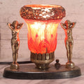 Lot 023 - Vintage Art Deco Table Lamp With Pot Metal Woman Figurines And Painted Glass Shade, Rewired, 7" H