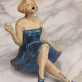 Lot 024 - Vintage Painted Cast White Metal Art Deco Incense Burner Depicting A Blonde Woman In Blue Dress Holding A Cigarette