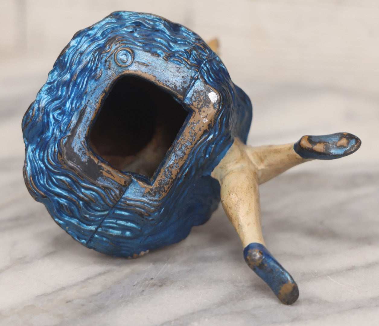 Lot 024 - Vintage Painted Cast White Metal Art Deco Incense Burner Depicting A Blonde Woman In Blue Dress Holding A Cigarette