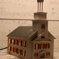 Lot 025 - Vintage Folk Art Light Up White Church With Steeple, Signed A.W. Bean 1946, Plymouth, Rewired, 12" H