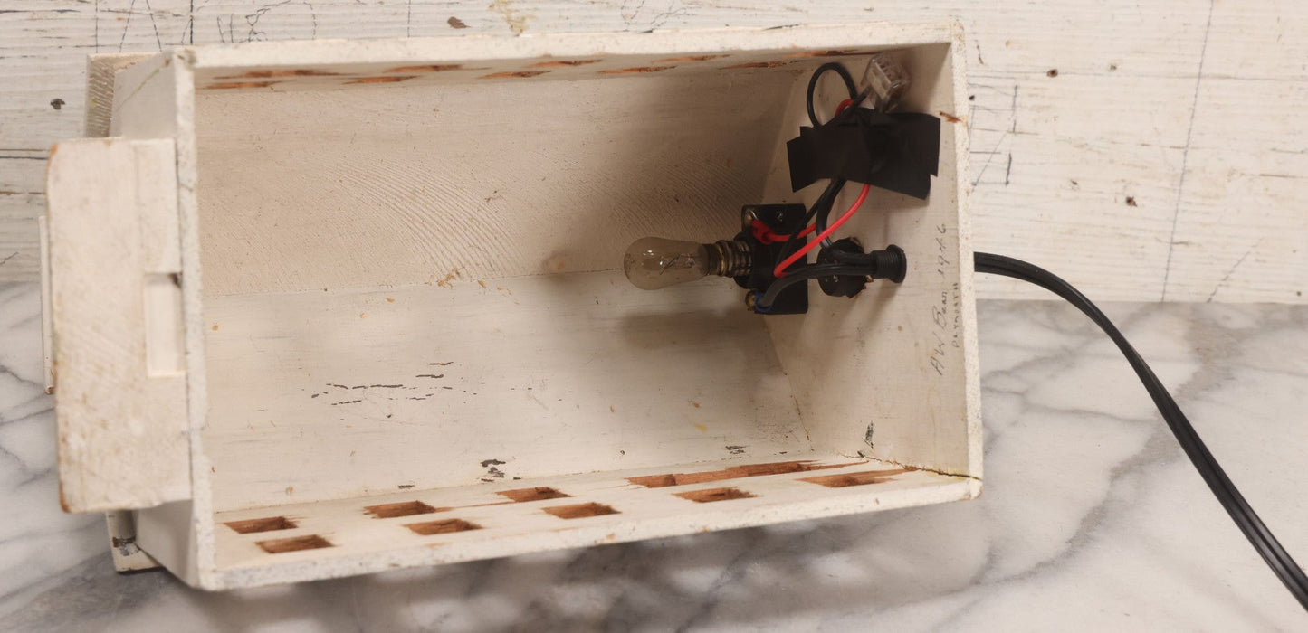 Lot 025 - Vintage Folk Art Light Up White Church With Steeple, Signed A.W. Bean 1946, Plymouth, Rewired, 12" H