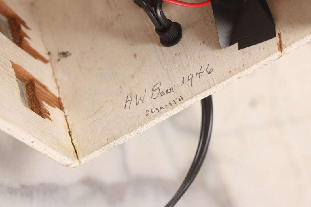 Lot 025 - Vintage Folk Art Light Up White Church With Steeple, Signed A.W. Bean 1946, Plymouth, Rewired, 12" H