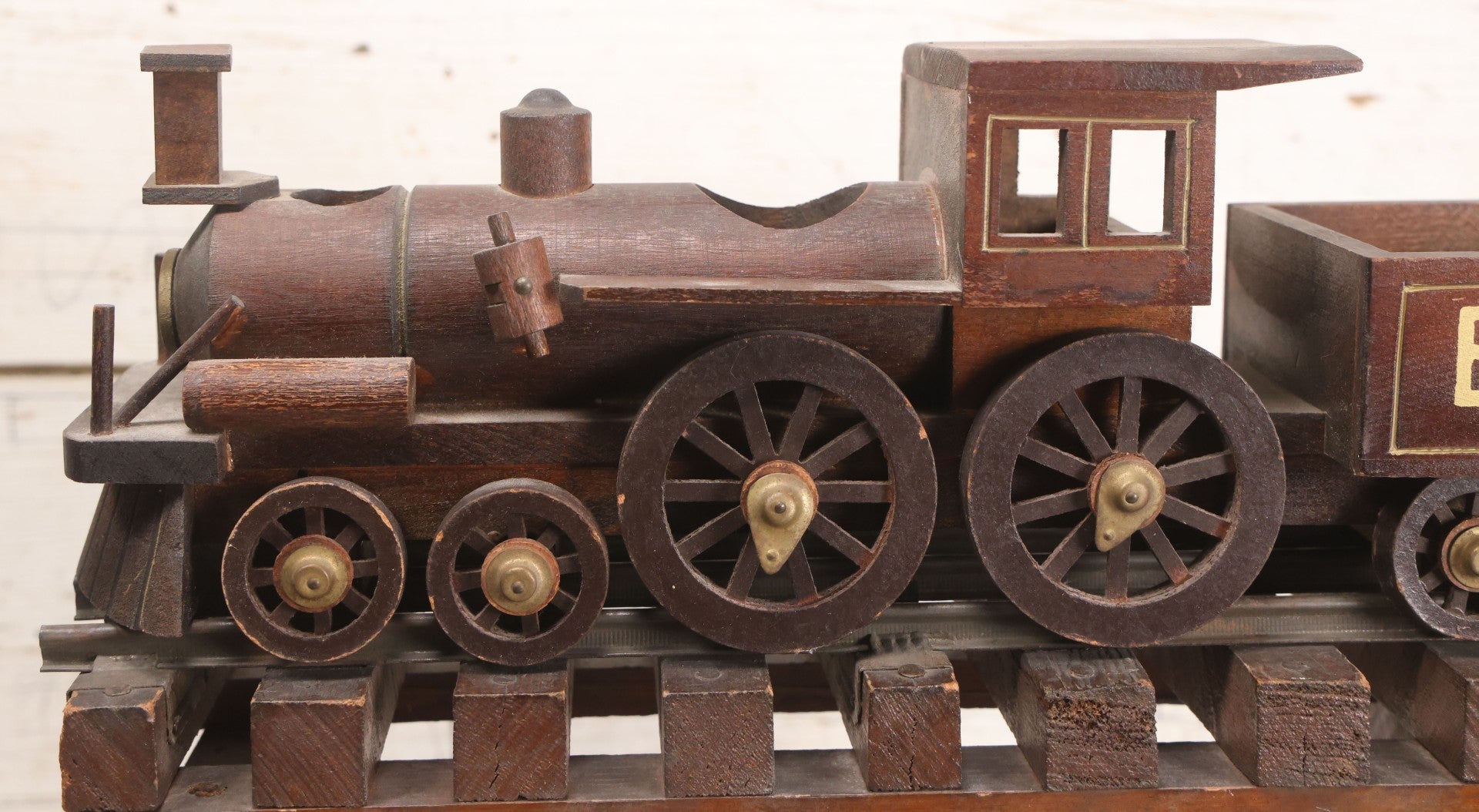 Lot 026 - Vintage Toy Train By William Mason, Baltimore & Ohio Rail Road Locomotive And Tender On Custom Built Wooden Bridge Display, Missing Some Original Components