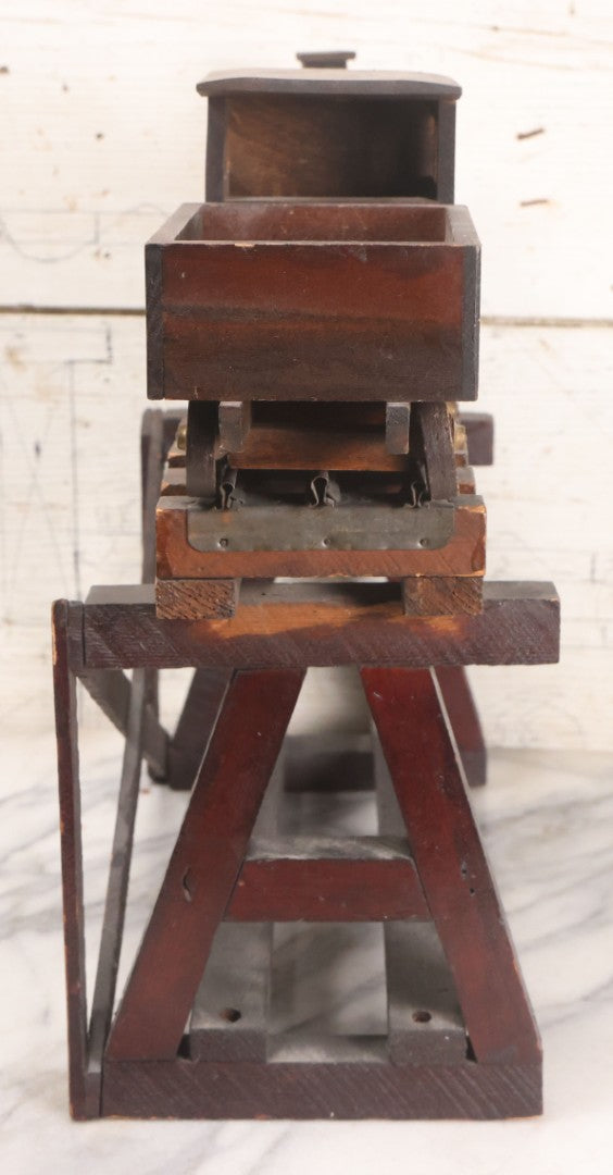 Lot 026 - Vintage Toy Train By William Mason, Baltimore & Ohio Rail Road Locomotive And Tender On Custom Built Wooden Bridge Display, Missing Some Original Components