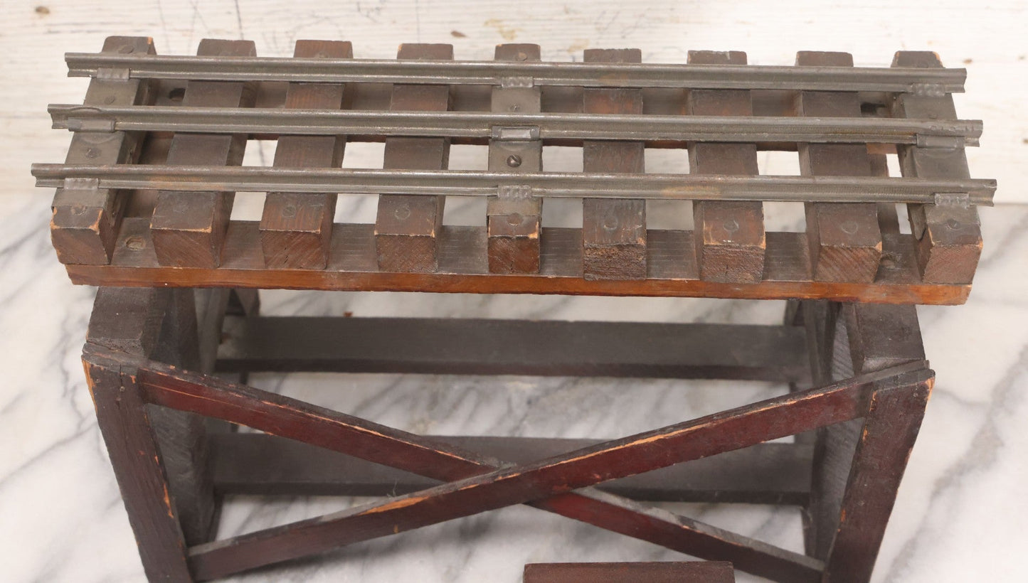 Lot 026 - Vintage Toy Train By William Mason, Baltimore & Ohio Rail Road Locomotive And Tender On Custom Built Wooden Bridge Display, Missing Some Original Components