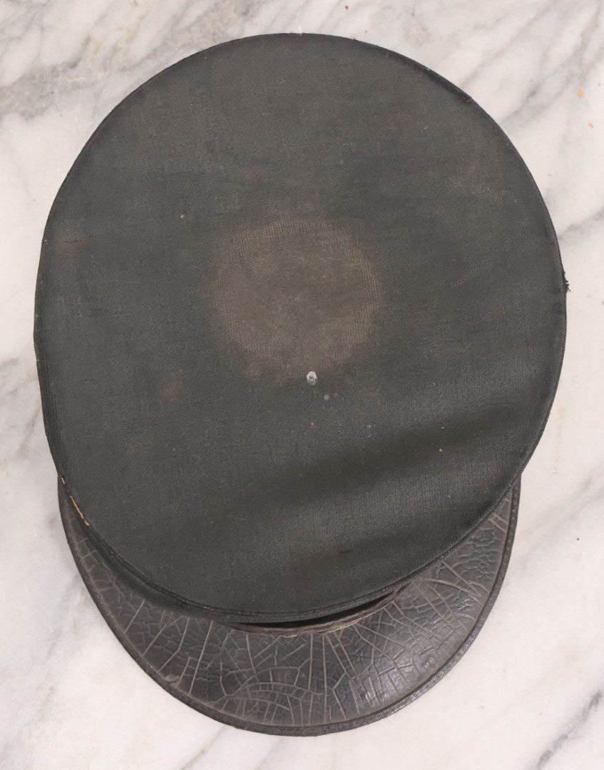 Lot 027 - Antique Orange County Traction Company Trolley Railroad Motorman Hat Number 18 With Leather Badge, Metal Numbers, And Brass Eagle Buttons, Newburgh, New York, Circa Early 20th Century
