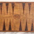 Lot 028 - Vintage University Of New Hampshire Folk Art Pyrography Backgammon Board, 15-7/8" x 11-1/4"