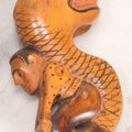 Lot 031 - Vintage Folk Art Carved Wood Cane Topper Depicting A Frightened Man Riding A Serpent, 4" H