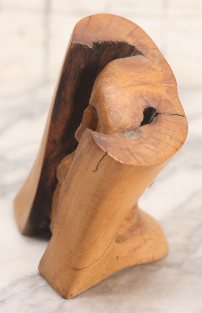 Lot 032 - Vintage Surrealist Carved Wood Branch Sculpture Depicting Two Faces, Signed And Dated 1984, 5-1/4" H