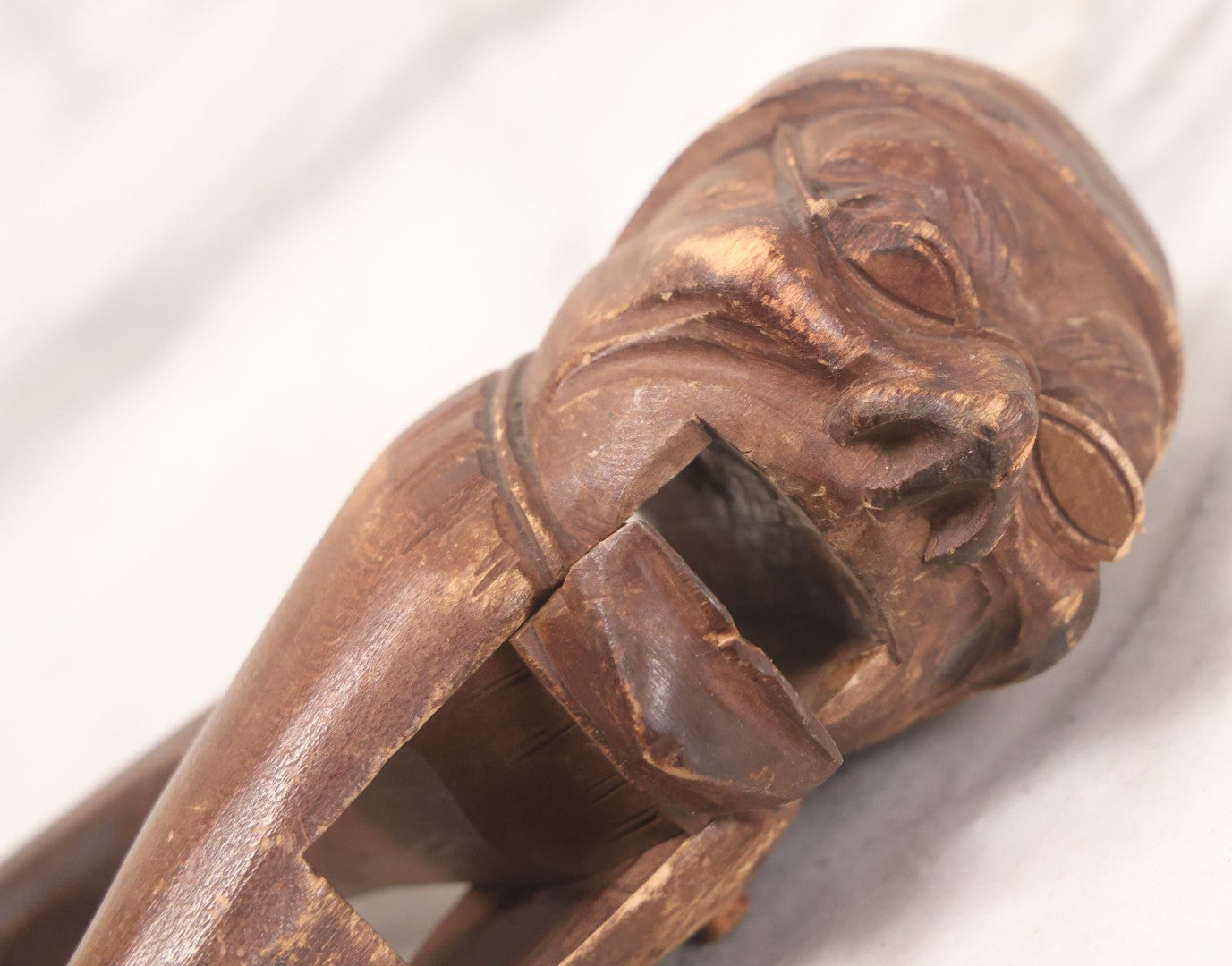 Lot 033 - Vintage Carved Folk Art Wooden Nutcracker Depicting A Human Head, 8" H