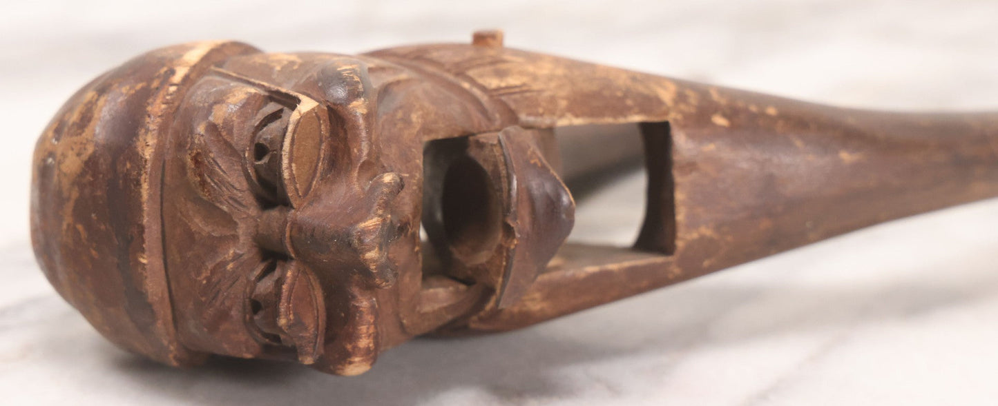 Lot 033 - Vintage Carved Folk Art Wooden Nutcracker Depicting A Human Head, 8" H