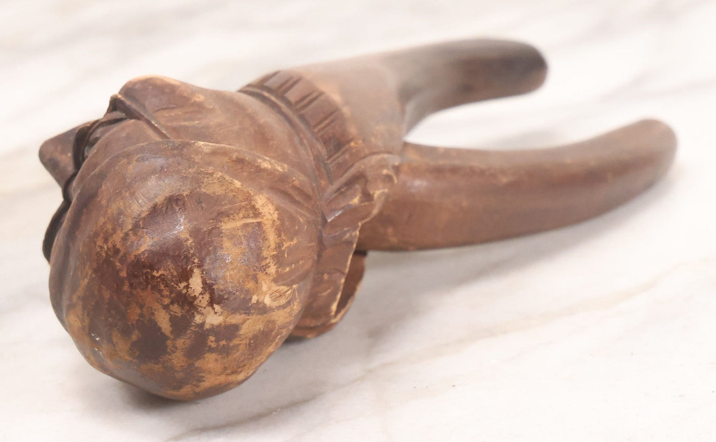 Lot 033 - Vintage Carved Folk Art Wooden Nutcracker Depicting A Human Head, 8" H