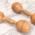 Lot 035 - Pair Of Antique Turned Wooden 1 Lb. Barbells / Exercise Dumbbells With Stenciled Weight Markings, 10" L Each