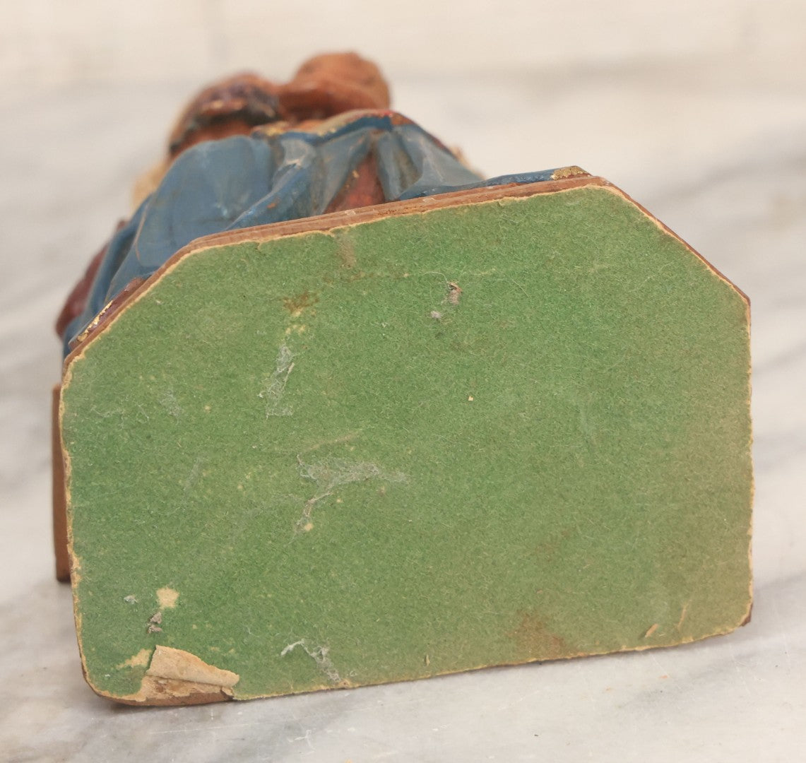 Lot 036 - Vintage Hand Carved Polychrome Wood Madonna And Child Figure With Gilt Accents, Seated, Felted Base, 6" H