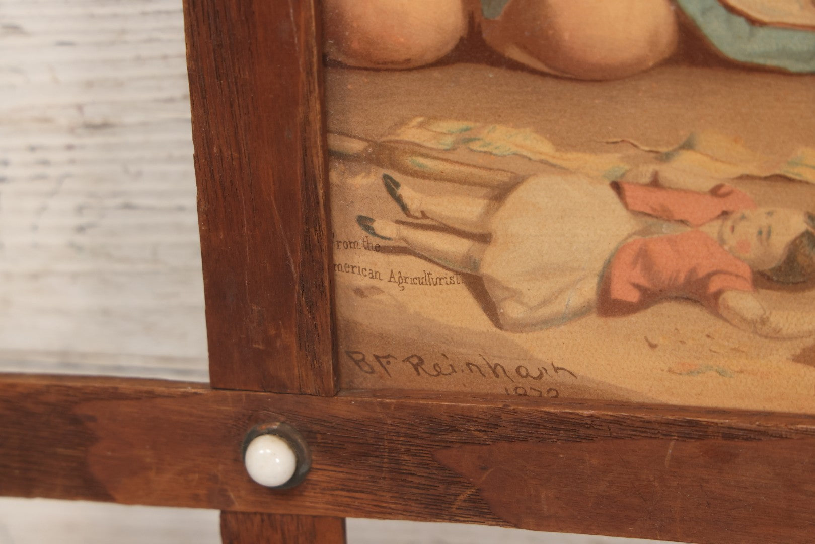 Lot 040 - Antique Framed Chromolithograph Print Depicting Children Carving A Jack O'Lantern From The American Agriculturalist After B.F. Reinhart, 1872, Published By Bencke & Scott, 16-1/2" x 19"