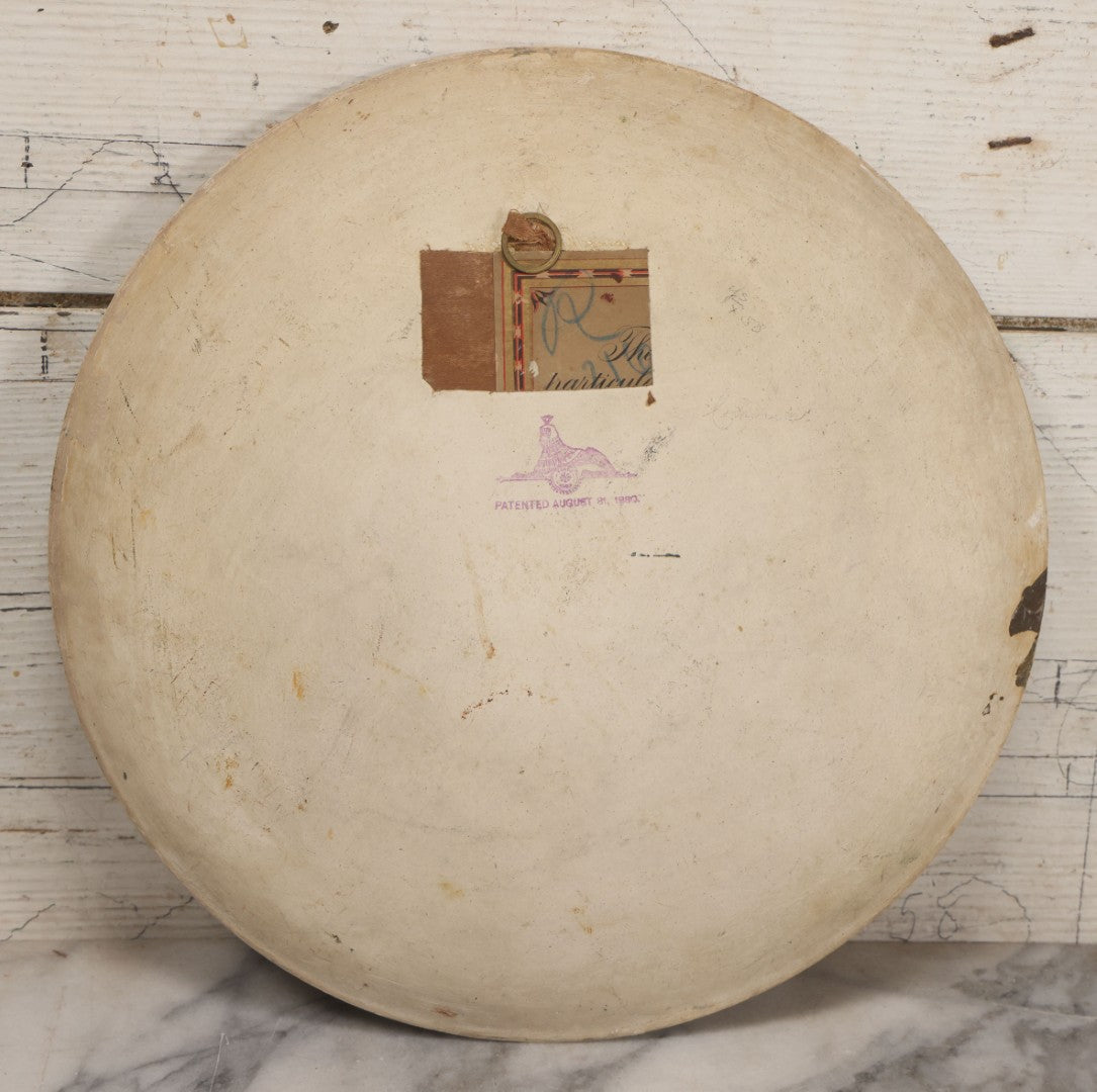 Lot 044 - Antique Folk Art Hand Painted Papier Mache Charger With Stone Bridge, Mountain Lake Landscape, And Cloudy Sky, Circa 1880, 12-1/8" Diameter