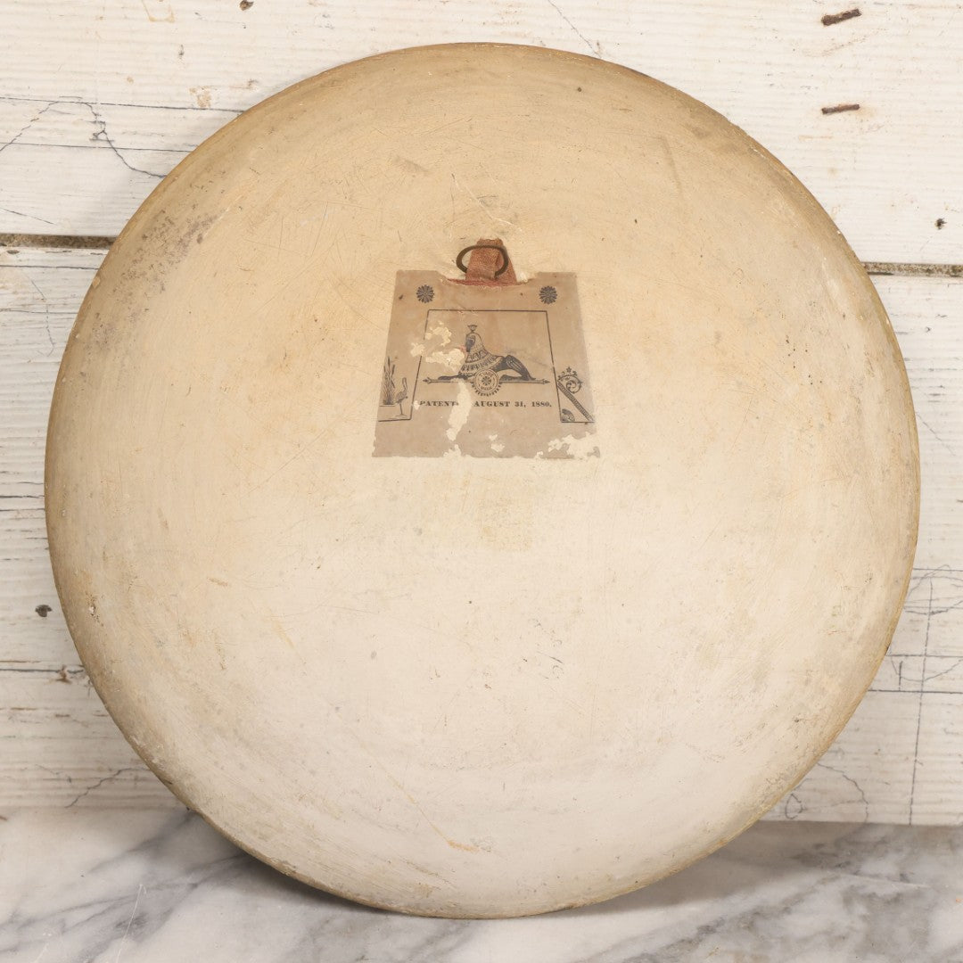 Lot 045 - Antique Folk Art Hand Painted Papier Mache Charger With Rustic Cottage, Mountain Landscape, And Autumn Trees, Circa 1880, 12" Diameter