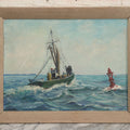 Lot 048 - Vintage Boat Painting On Board Signed H. Bachman, 18-3/8" x 14-1/4"