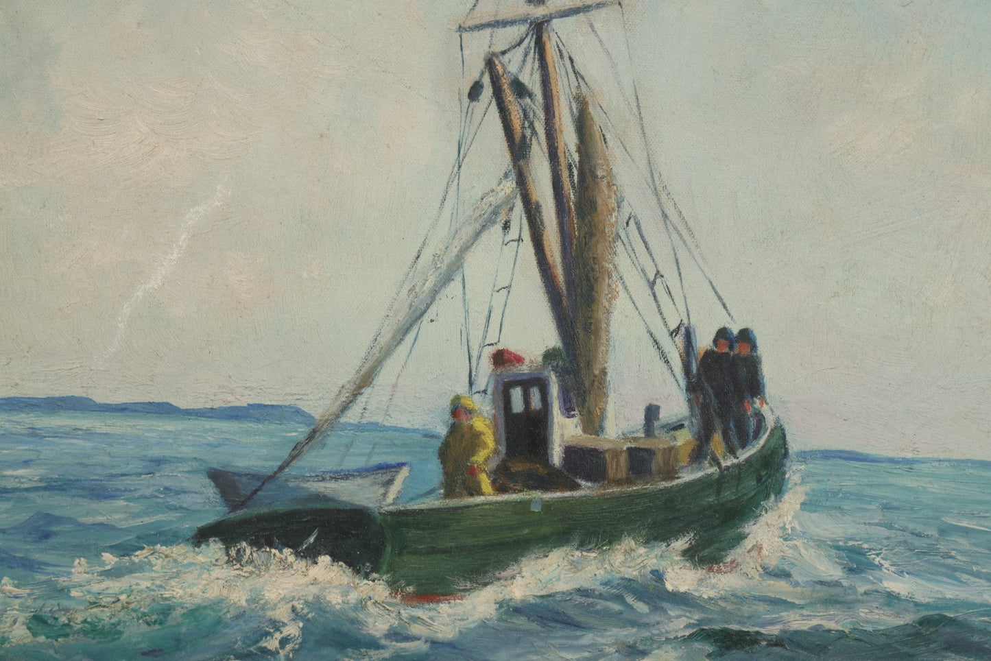 Lot 048 - Vintage Boat Painting On Board Signed H. Bachman, 18-3/8" x 14-1/4"