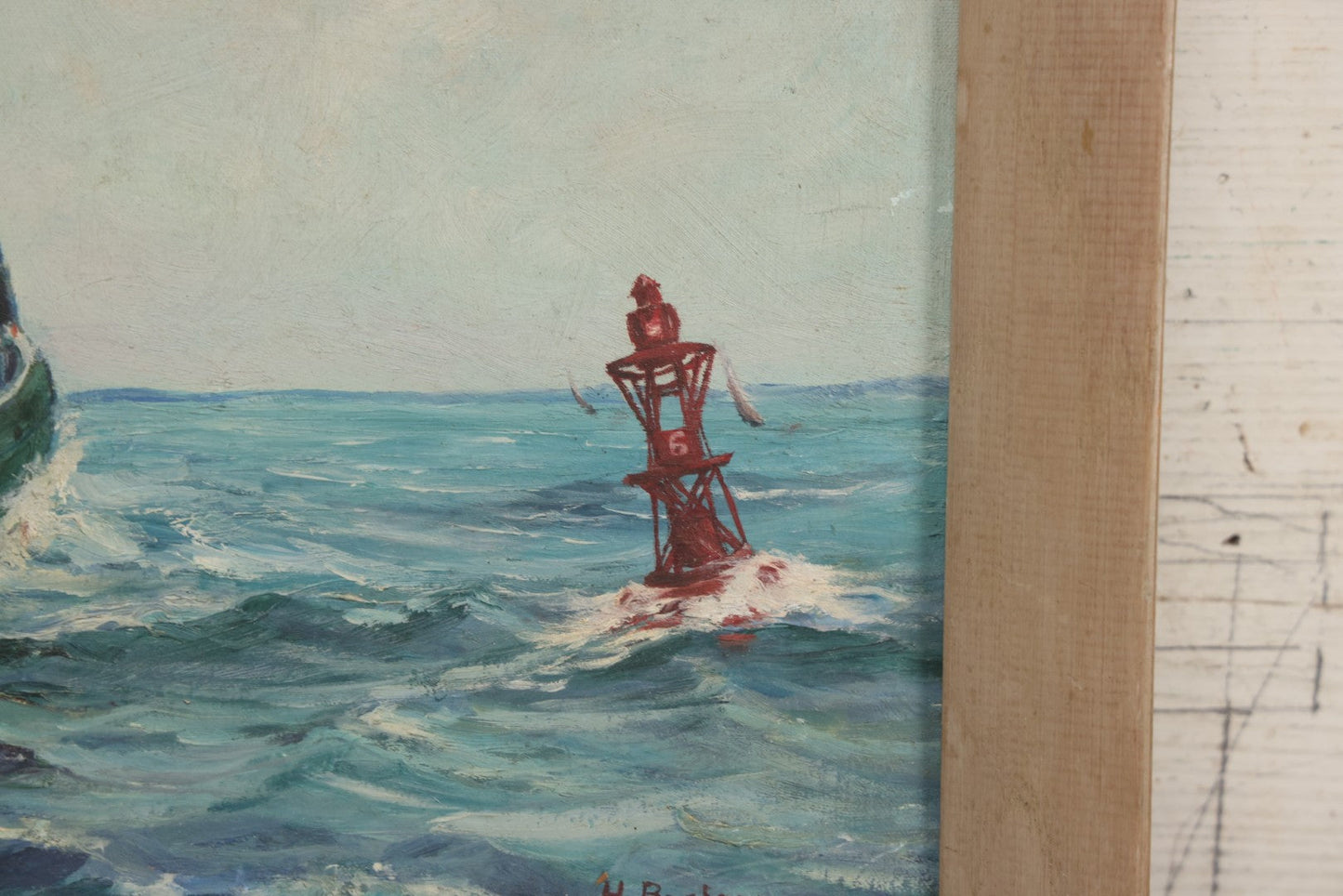 Lot 048 - Vintage Boat Painting On Board Signed H. Bachman, 18-3/8" x 14-1/4"