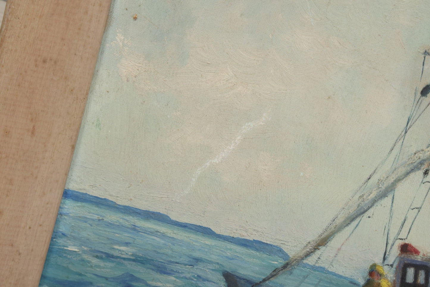 Lot 048 - Vintage Boat Painting On Board Signed H. Bachman, 18-3/8" x 14-1/4"