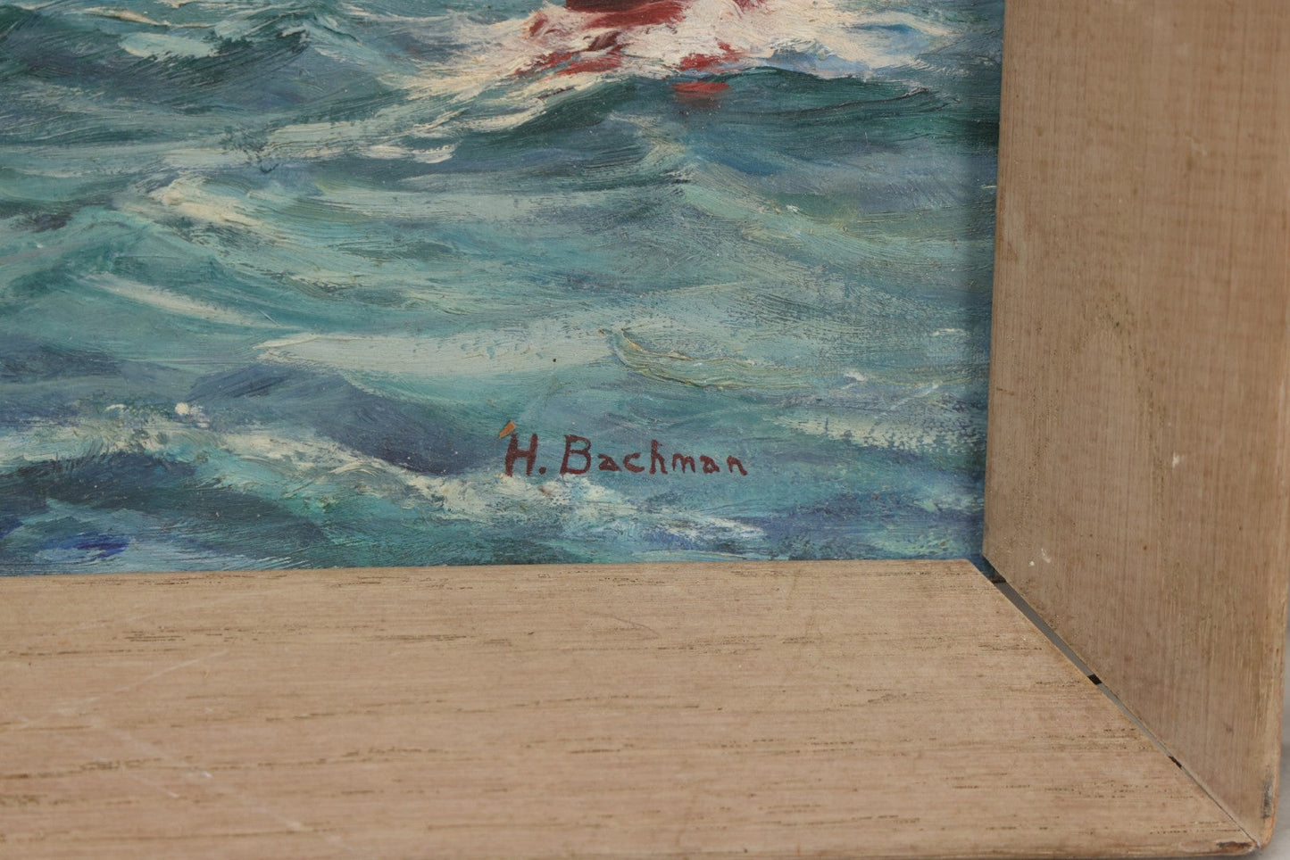 Lot 048 - Vintage Boat Painting On Board Signed H. Bachman, 18-3/8" x 14-1/4"