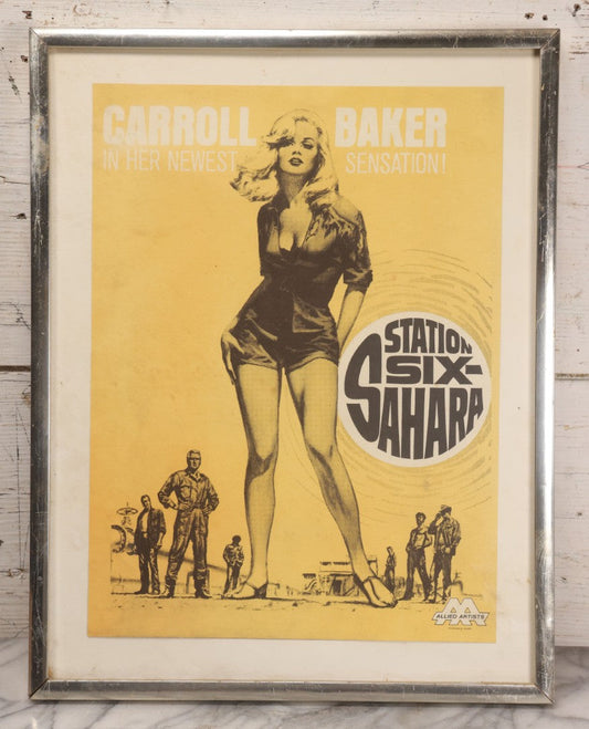 Lot 051 - Vintage Carroll Baker "Station Six-Sahara" Movie Poster, Allied Artists Pictures Corp., Mid Century Film Advertising Display, Framed, 14-3/4" x 18-3/4"