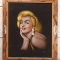 Lot 052 - Vintage Marilyn Monroe Black Velvet Painting, Made In Mexico, Mid Century Kitsch Pin-Up Wall Art In Carved Wooden Frame, 19-3/4" x 23-3/4"