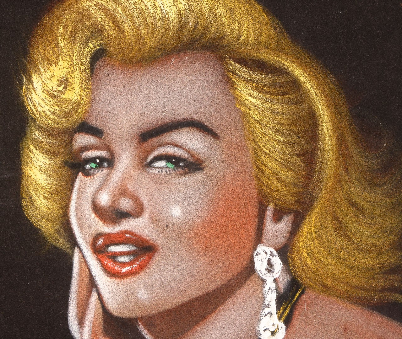 Lot 052 - Vintage Marilyn Monroe Black Velvet Painting, Made In Mexico, Mid Century Kitsch Pin-Up Wall Art In Carved Wooden Frame, 19-3/4" x 23-3/4"