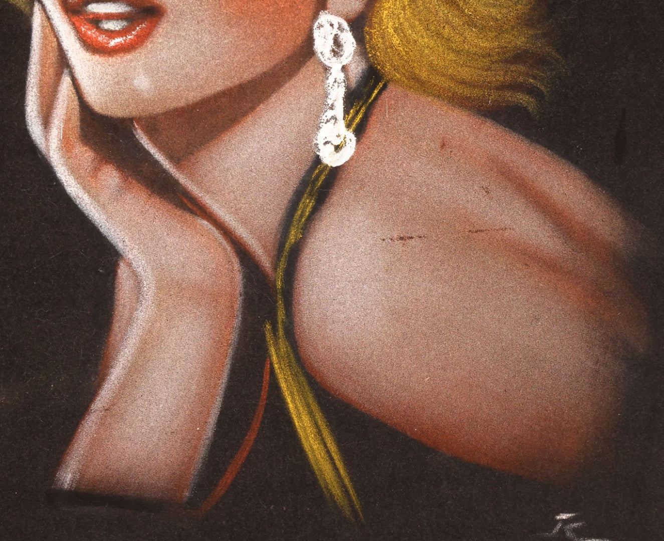 Lot 052 - Vintage Marilyn Monroe Black Velvet Painting, Made In Mexico, Mid Century Kitsch Pin-Up Wall Art In Carved Wooden Frame, 19-3/4" x 23-3/4"