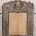Lot 053 - Antique French Silvered Bronze Picture Frame With Crowned Crest And Fleur-De-Lis, Easel Back, No Glass, Circa Late 19th / Early 20th Century, 10-1/8" x 14-3/4"