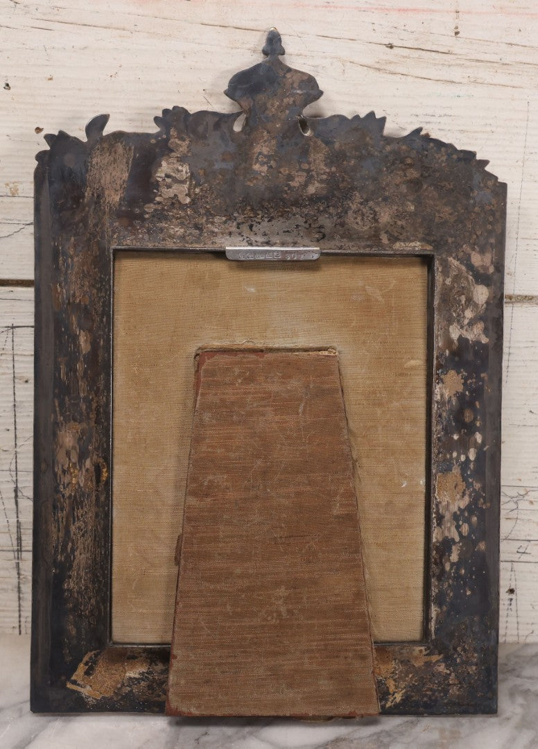 Lot 053 - Antique French Silvered Bronze Picture Frame With Crowned Crest And Fleur-De-Lis, Easel Back, No Glass, Circa Late 19th / Early 20th Century, 10-1/8" x 14-3/4"