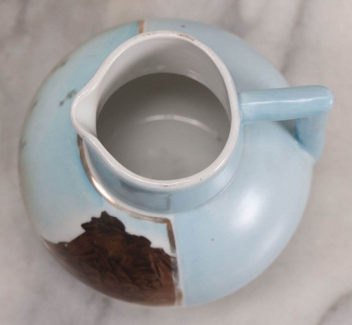 Lot 057 - Vintage Hand Painted German China Creamer Pitcher With Old Man Of The Mountain, White Mountains New Hampshire Souvenir Scene, 3-3/4" H