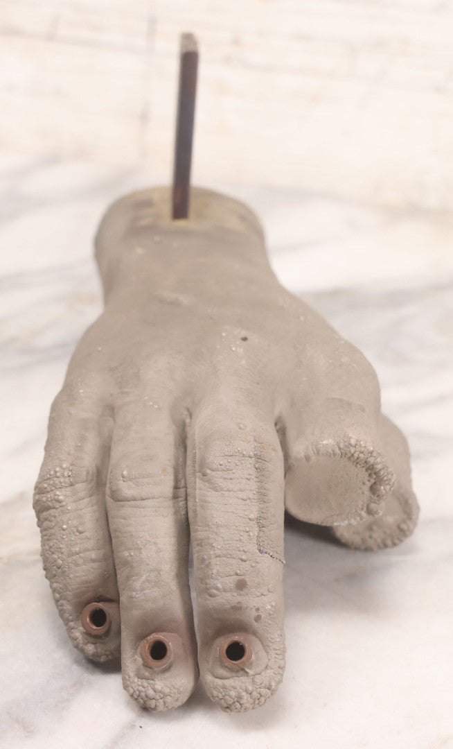 Lot 058 - Vintage Metal Mold For Casting Creepy Hand / Monster Hand Prop With Copper Eyelets And Wall-Mount Bracket, Stamped "Hm7P," 9-3/4" L