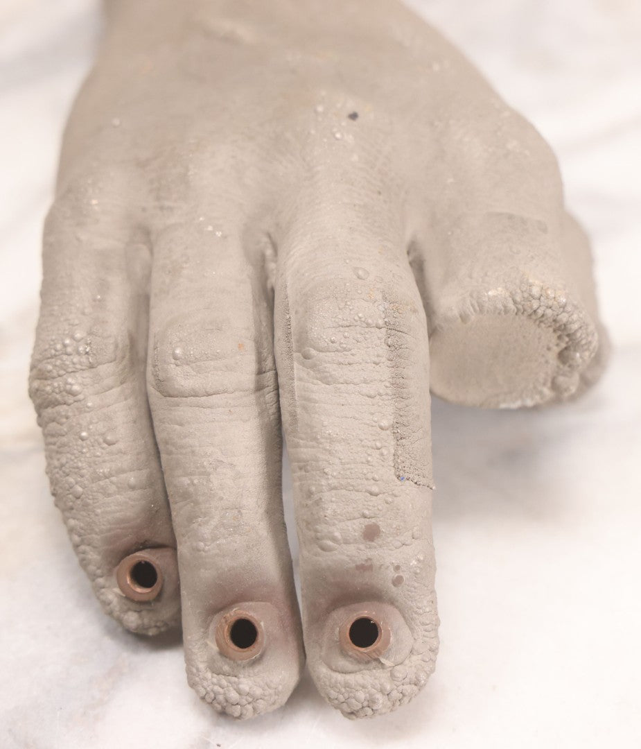 Lot 058 - Vintage Metal Mold For Casting Creepy Hand / Monster Hand Prop With Copper Eyelets And Wall-Mount Bracket, Stamped "Hm7P," 9-3/4" L