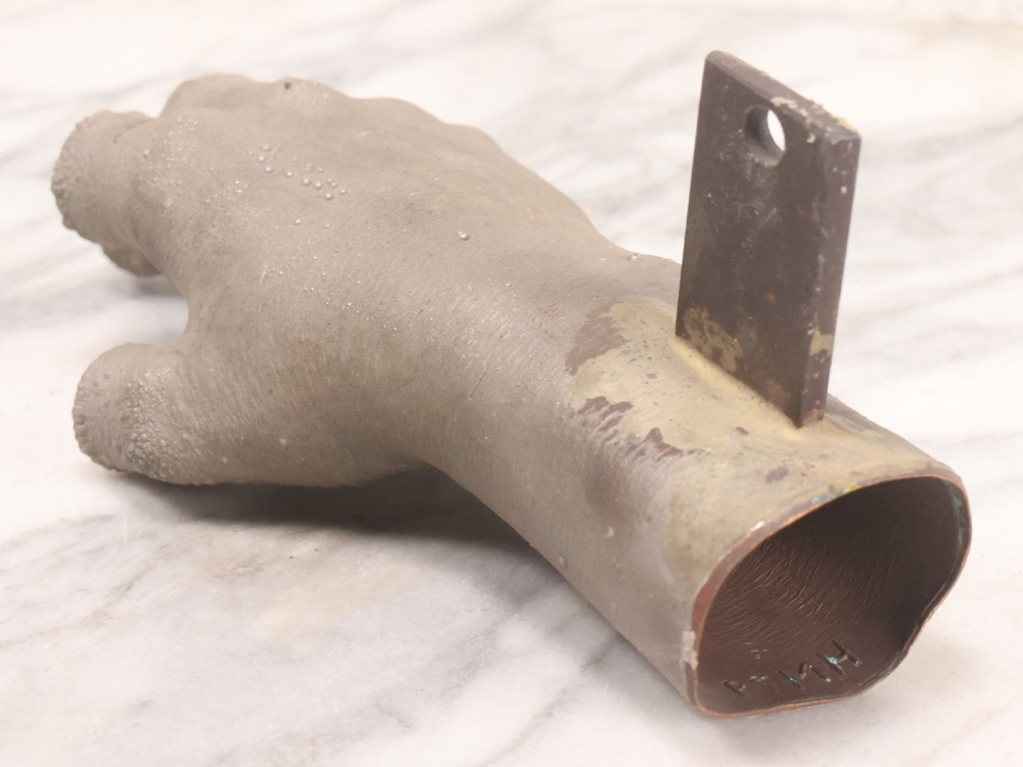 Lot 058 - Vintage Metal Mold For Casting Creepy Hand / Monster Hand Prop With Copper Eyelets And Wall-Mount Bracket, Stamped "Hm7P," 9-3/4" L
