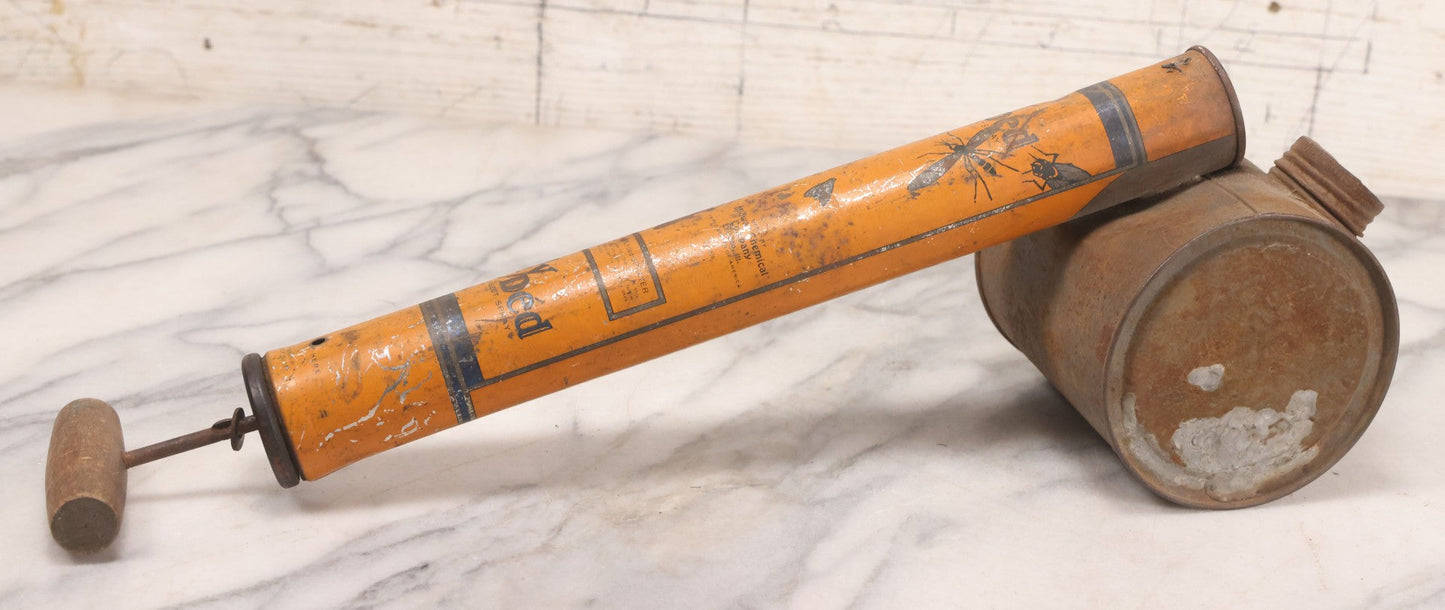 Lot 059 - Antique “Fly Ded” Insect Sprayer With Fly Graphics, Tin Lithograph, Manufactured By Midwa Chemical Company, Chicago, Illinois, Copyright 1926, 16" L
