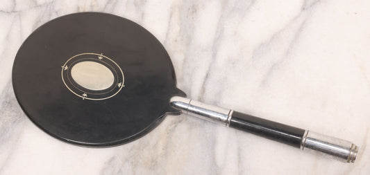 Lot 062 - Vintage Art Deco Hand Mirror With Black Circular Mirror Head And Chrome Handle, Circa 1940s 12-3/4" L