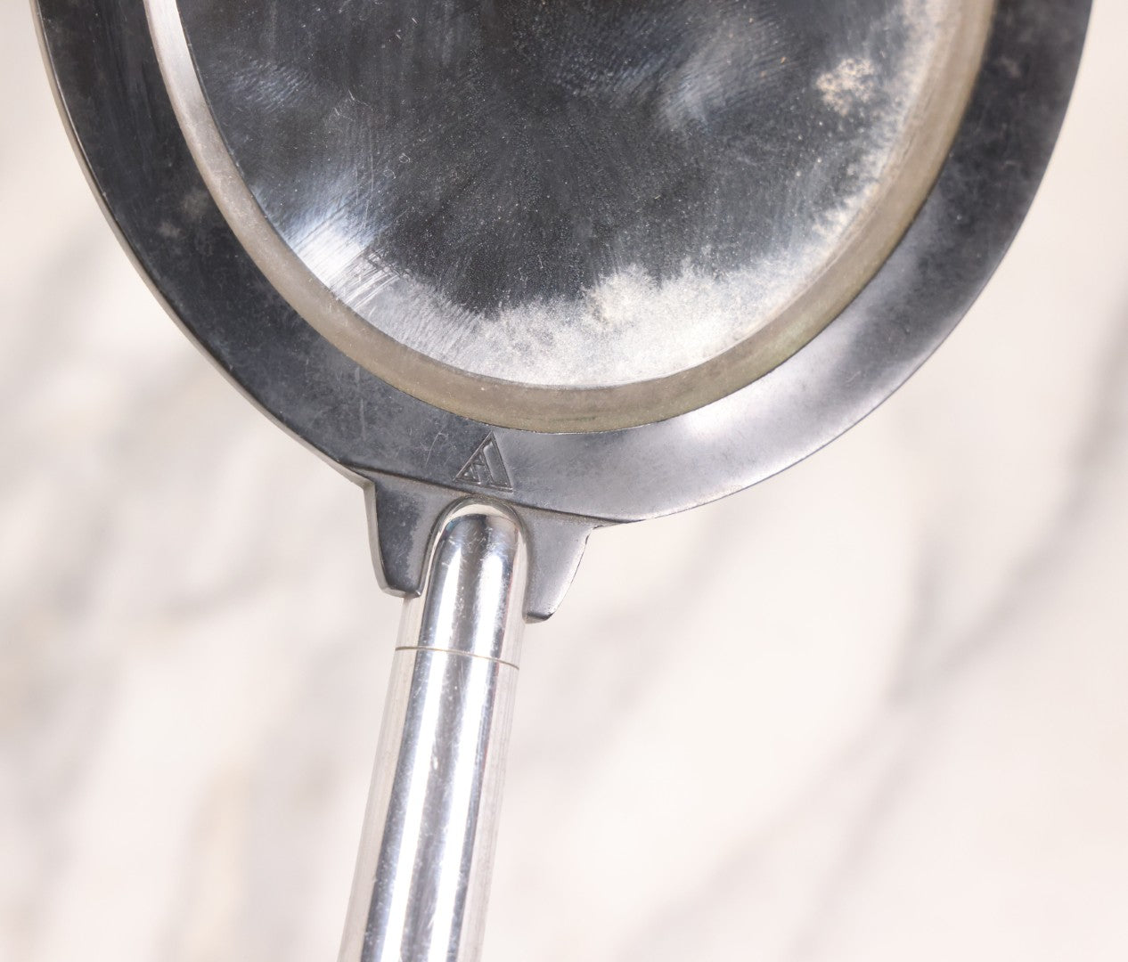 Lot 062 - Vintage Art Deco Hand Mirror With Black Circular Mirror Head And Chrome Handle, Circa 1940s 12-3/4" L