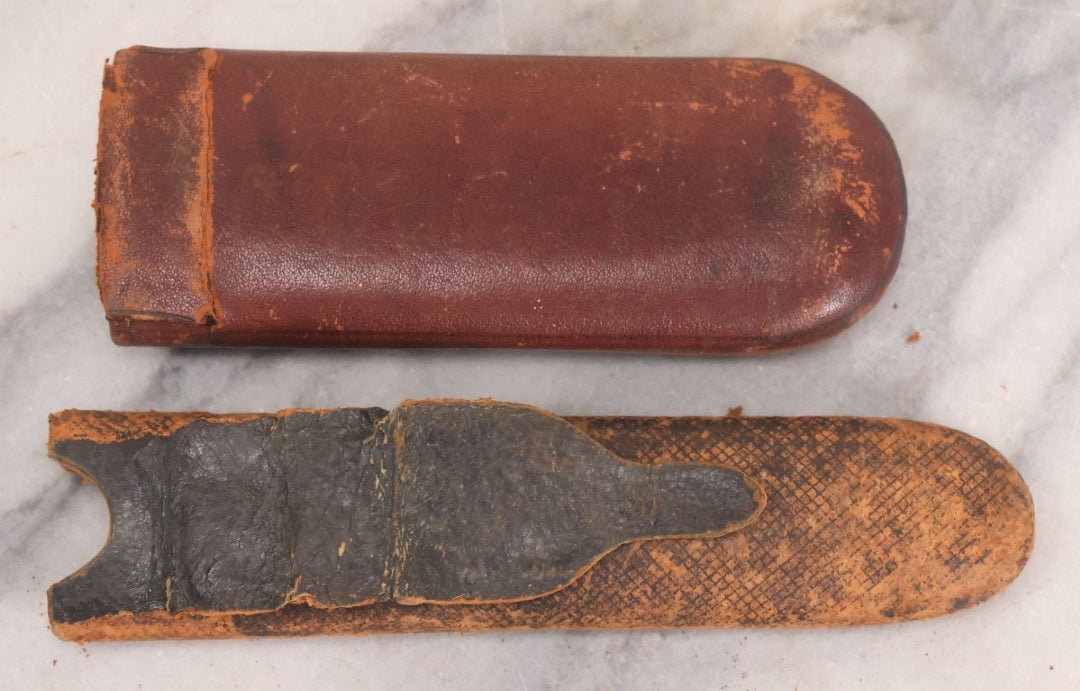 Lot 063 - Grouping Of Four Antique Wire Frame Spectacles Including Blue Lens Spectacles, With Two Partial Leather Cases, Edward E. Dammers, Worcester, Massachusetts