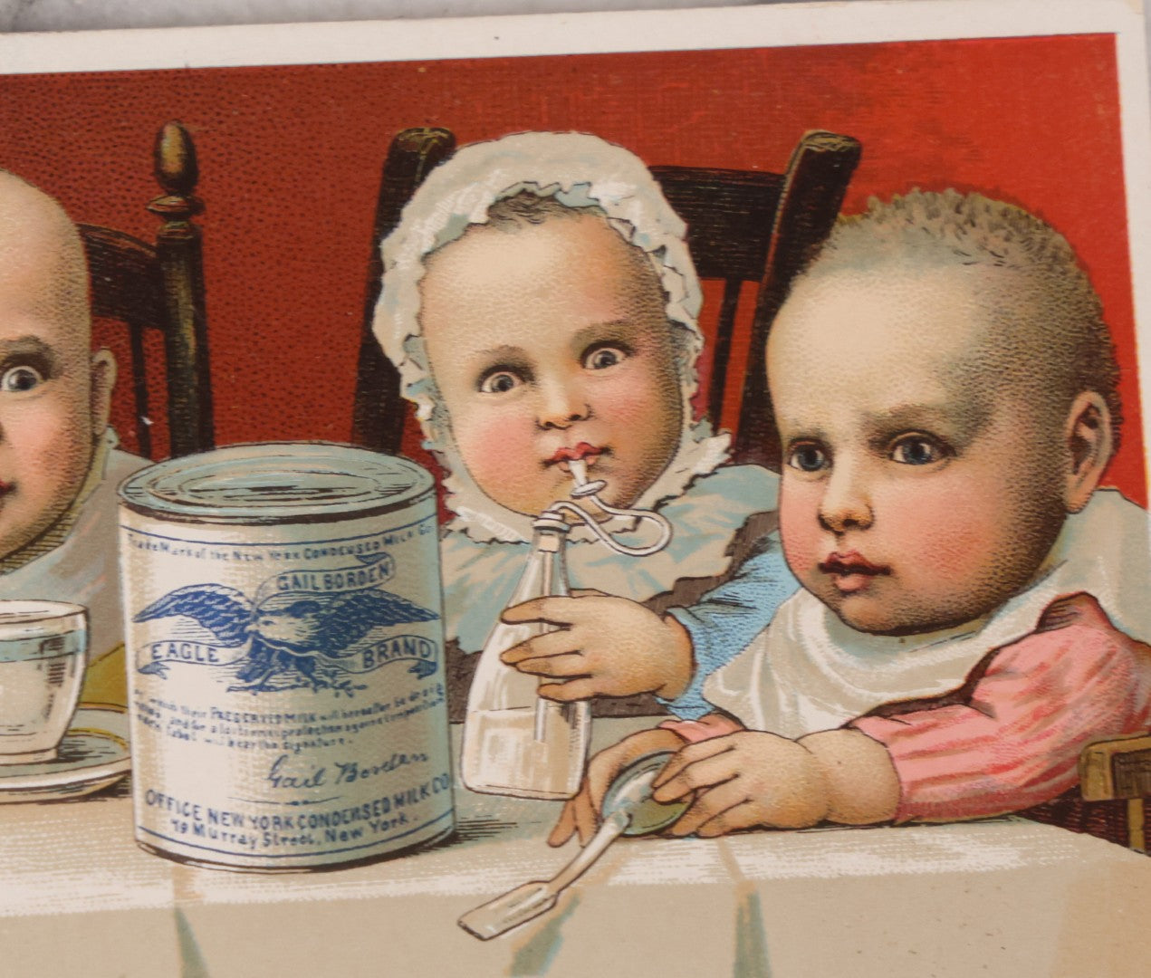 Lot 068 - Pair Of Antique Nursing Bottle Ephemera Pieces Depicting Early Nursing Bottles, So-Called “Murder Bottles,” 1902 Valentine By Walter Wirths And 1887 N.Y. Condensed Milk Co. Trade Card