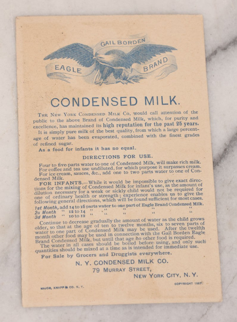 Lot 068 - Pair Of Antique Nursing Bottle Ephemera Pieces Depicting Early Nursing Bottles, So-Called “Murder Bottles,” 1902 Valentine By Walter Wirths And 1887 N.Y. Condensed Milk Co. Trade Card