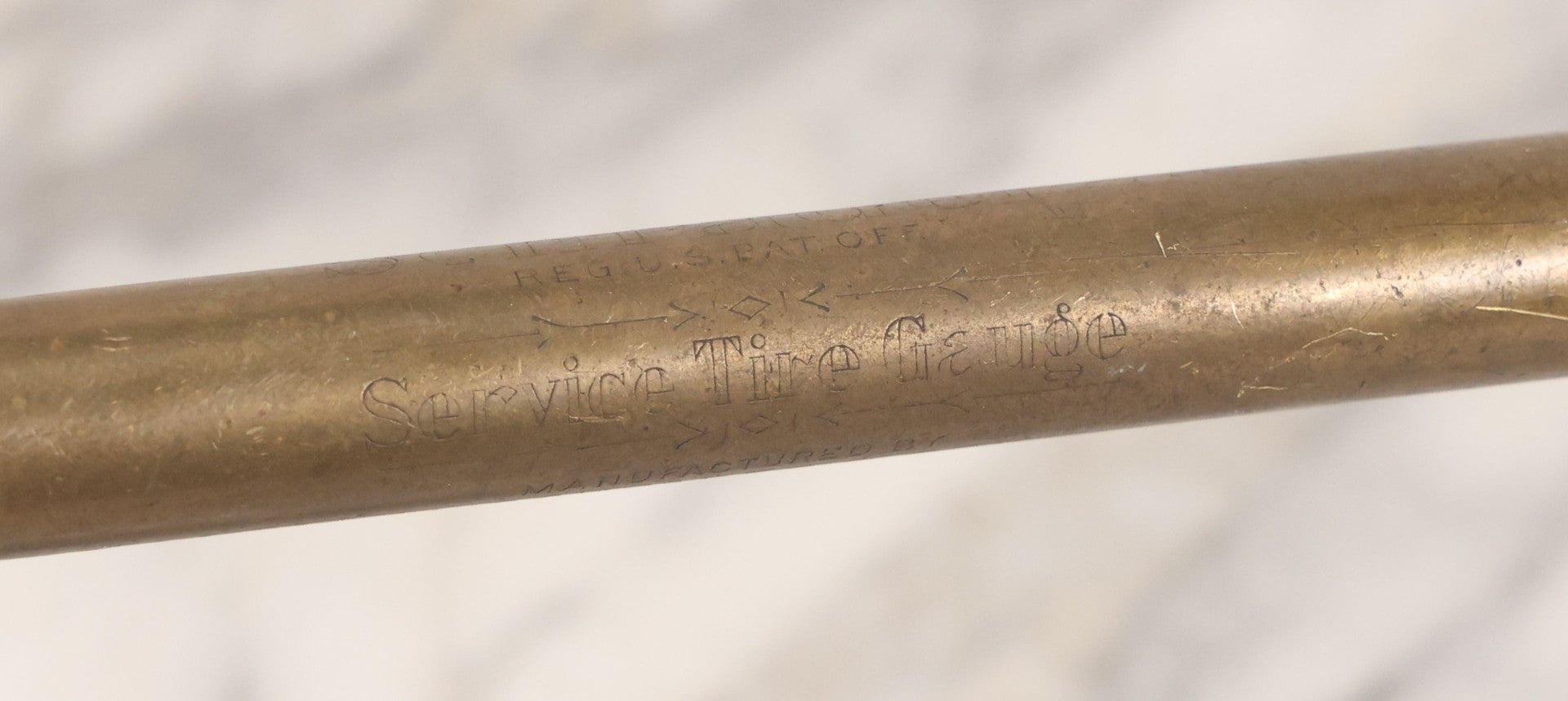 Lot 073 - Vintage Brass Schrader Service Tire Gauge, Manufactured By A. Schrader's Son (Division Of Scovill Mfg. Co.), Brooklyn, New York, 12-1/2" L