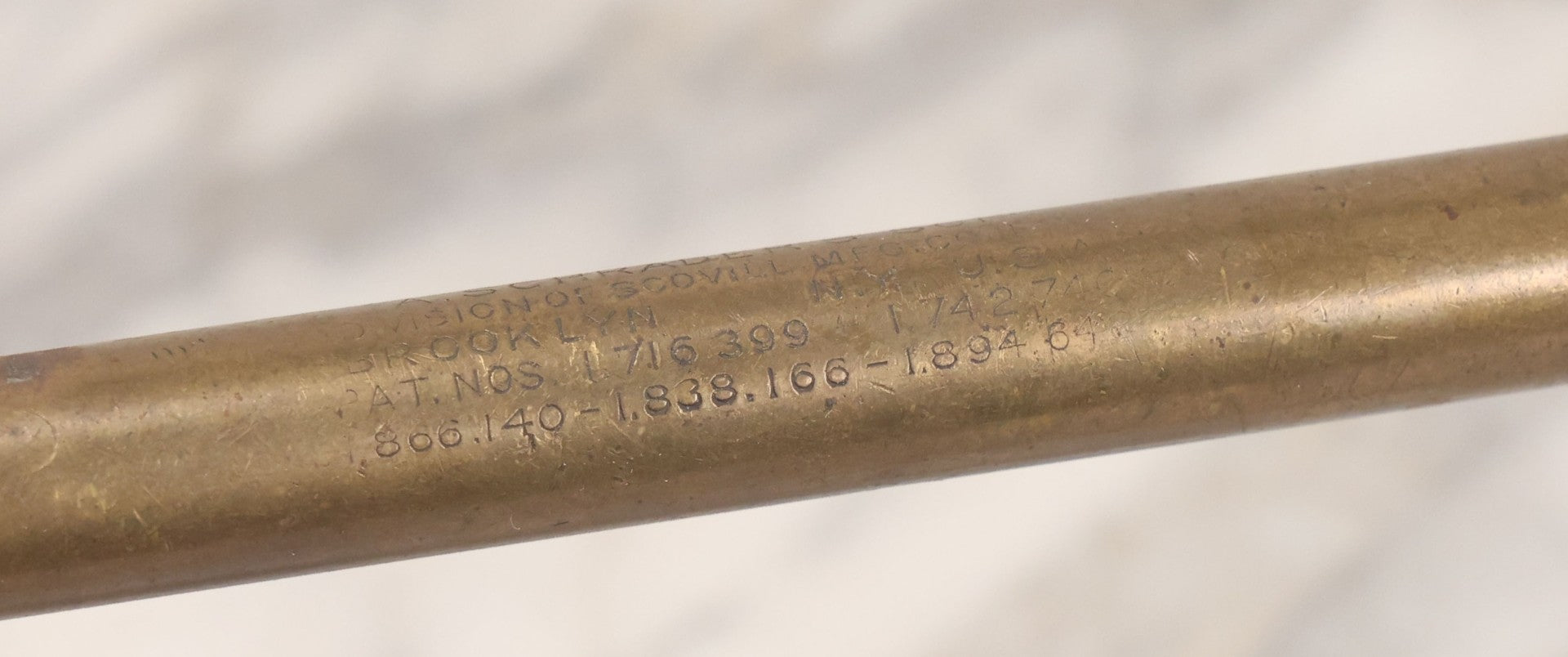 Lot 073 - Vintage Brass Schrader Service Tire Gauge, Manufactured By A. Schrader's Son (Division Of Scovill Mfg. Co.), Brooklyn, New York, 12-1/2" L